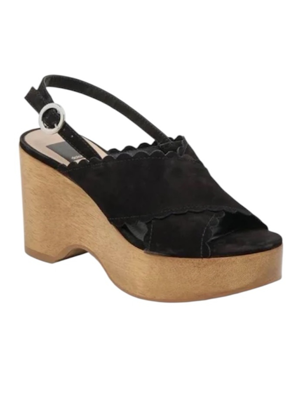 Dolce Vita Dilion Wedge Sandals Shoe Black Nubuck Women 9 NIB Platform Heel Wood